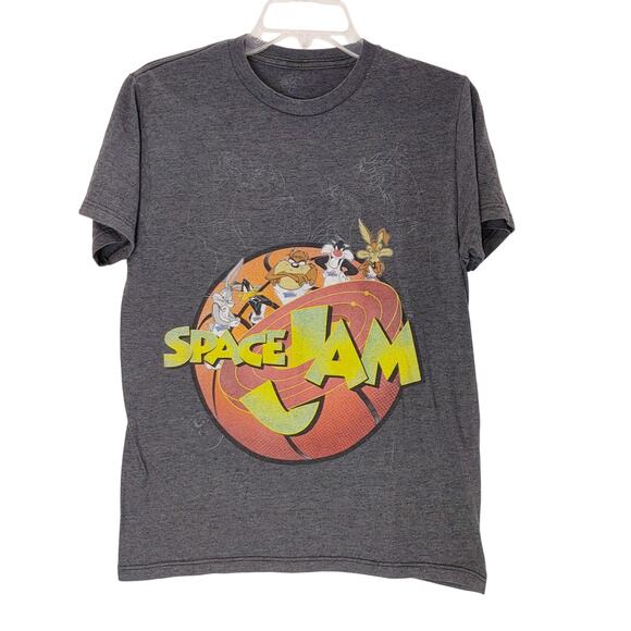 Space Jam Looney Tunes Graphic T-Shir Short Sleeve Crew Neck Heather Gray Mens S - Picture 1 of 6